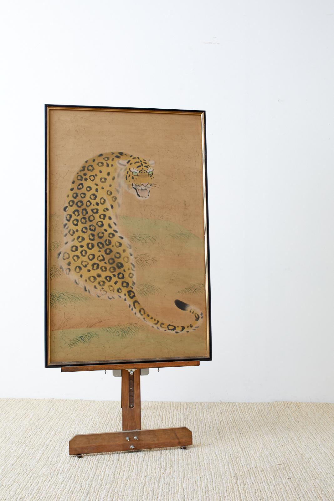 Hollywood Regency Period Japanese Leopard Painting from Bloomingdale's 5
