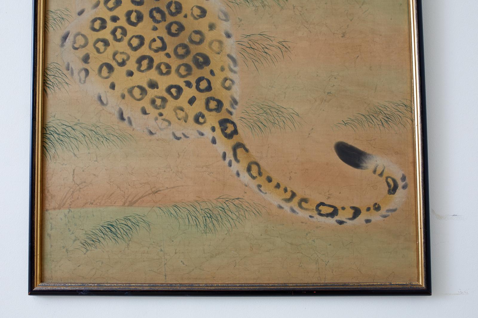 20th Century Hollywood Regency Period Japanese Leopard Painting from Bloomingdale's