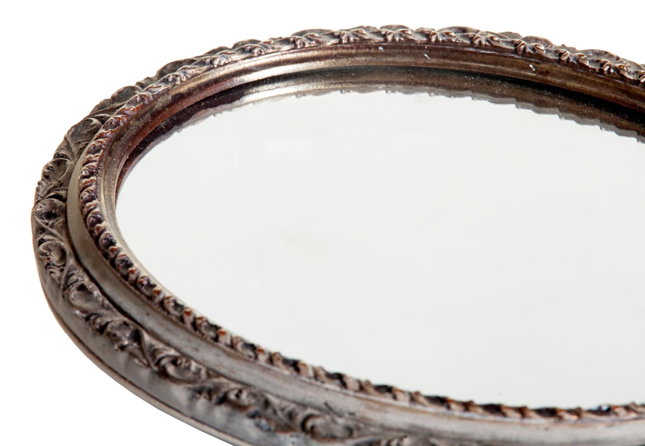 Hardwood Hollywood Regency Petite Italian Oval Mirror For Sale
