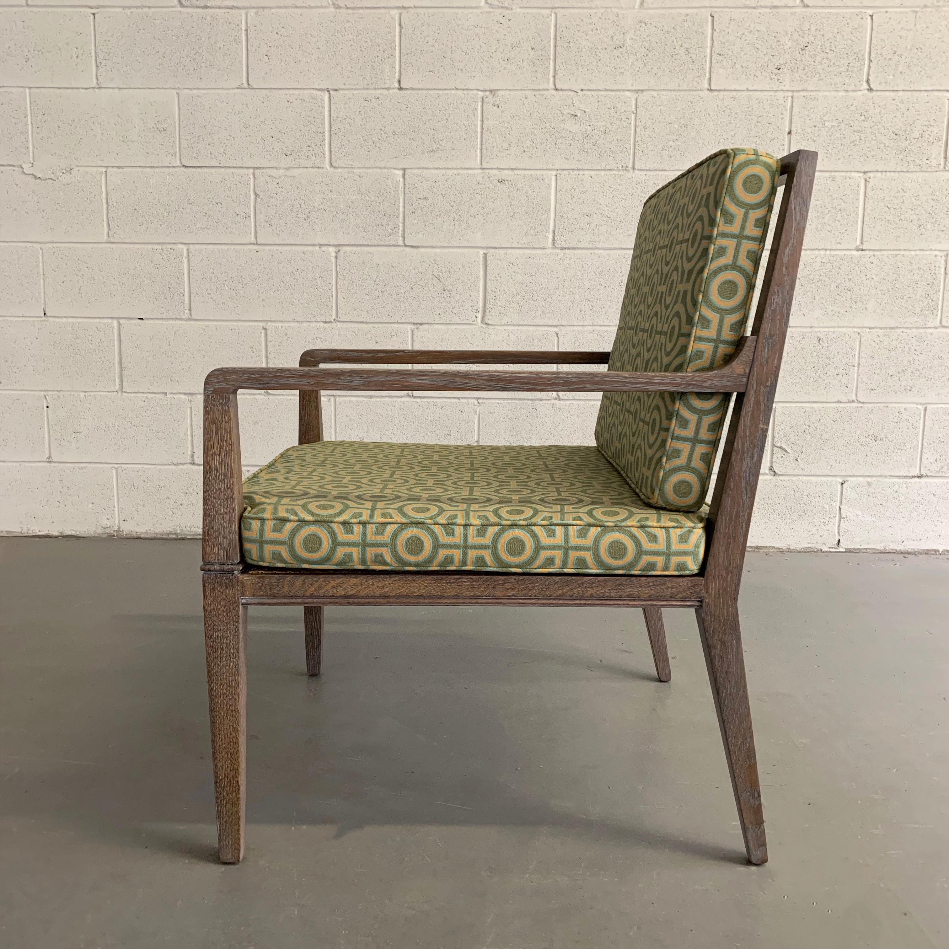 20th Century Hollywood Regency Pickled Oak Upholstered Armchair For Sale