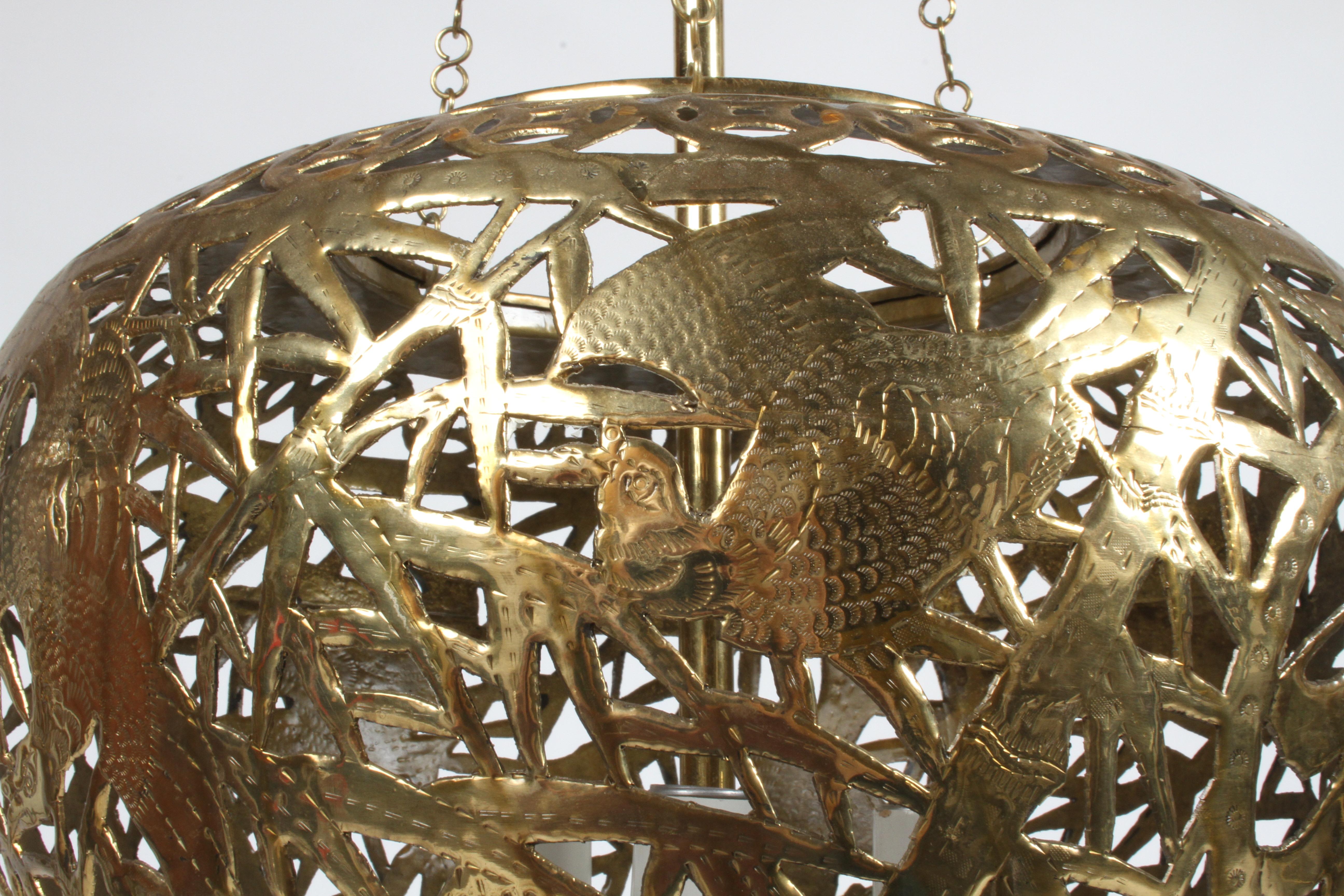 Hong Kong Hollywood Regency Pierced Filigree Brass Asian Chandelier