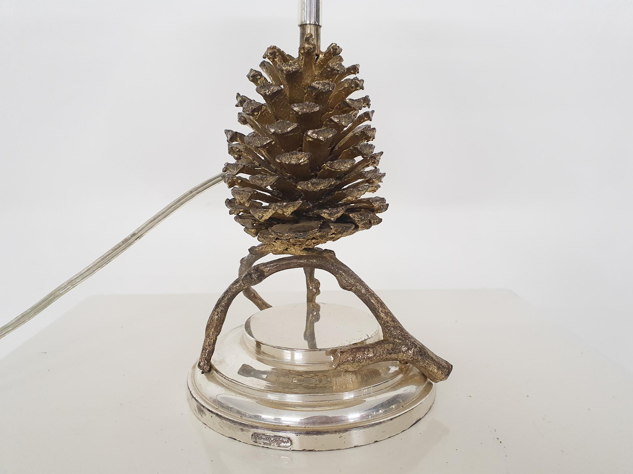 Silver Hollywood Regency Pine Cone Table Light by Franco Lagini, Italy, 1970's