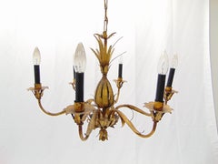 Hollywood Regency Pineapple Gold Gilt Chandelier by Ferrocolor, Spain