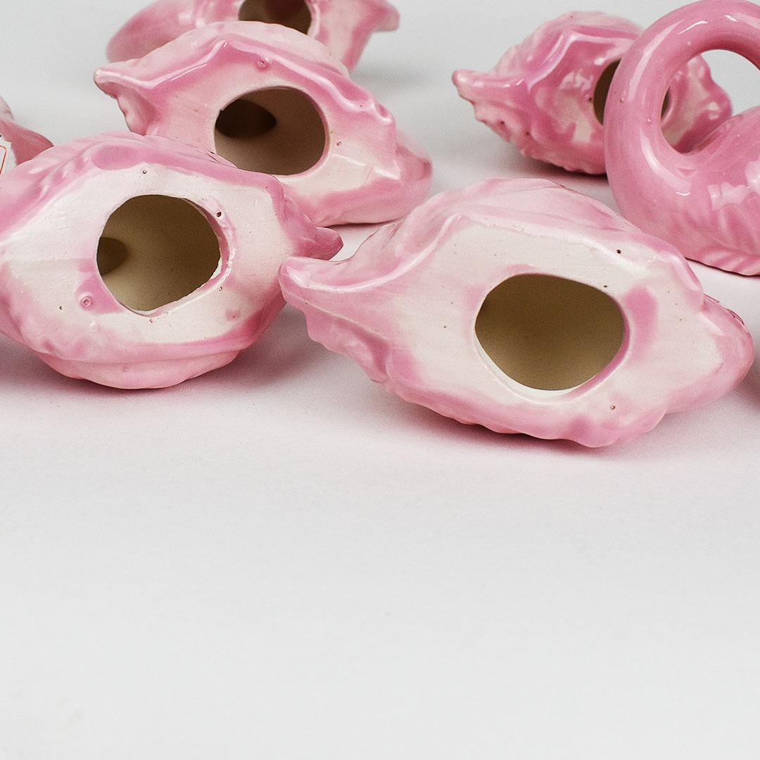 Unknown Hollywood Regency Pink Ceramic Flamingo Napkin Rings, Set of 8