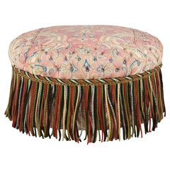 Hollywood Regency Pink Paisley Tufted Upholstered Round Ottoman