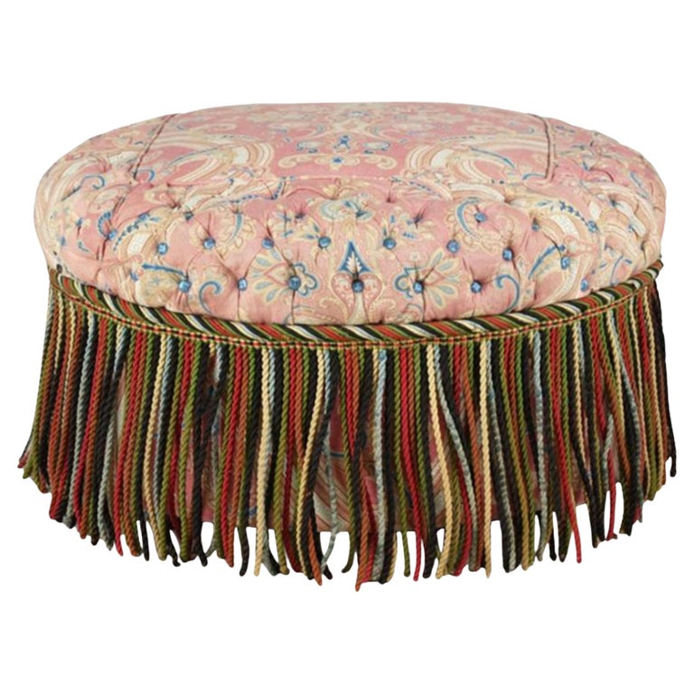Hollywood Regency Pink Paisley Tufted Upholstered Round Ottoman For ...