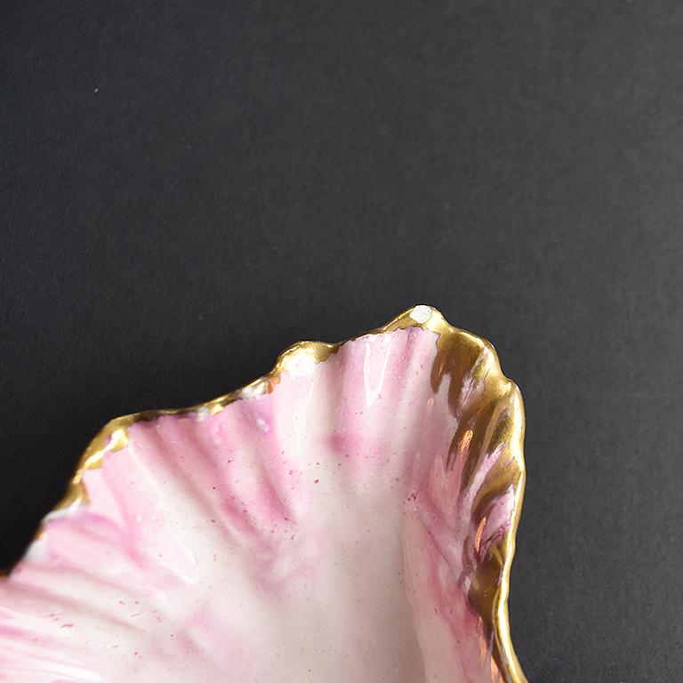 American Hollywood Regency Pink Pearlized Ceramic Clam Shell Decorative Dish Catchall