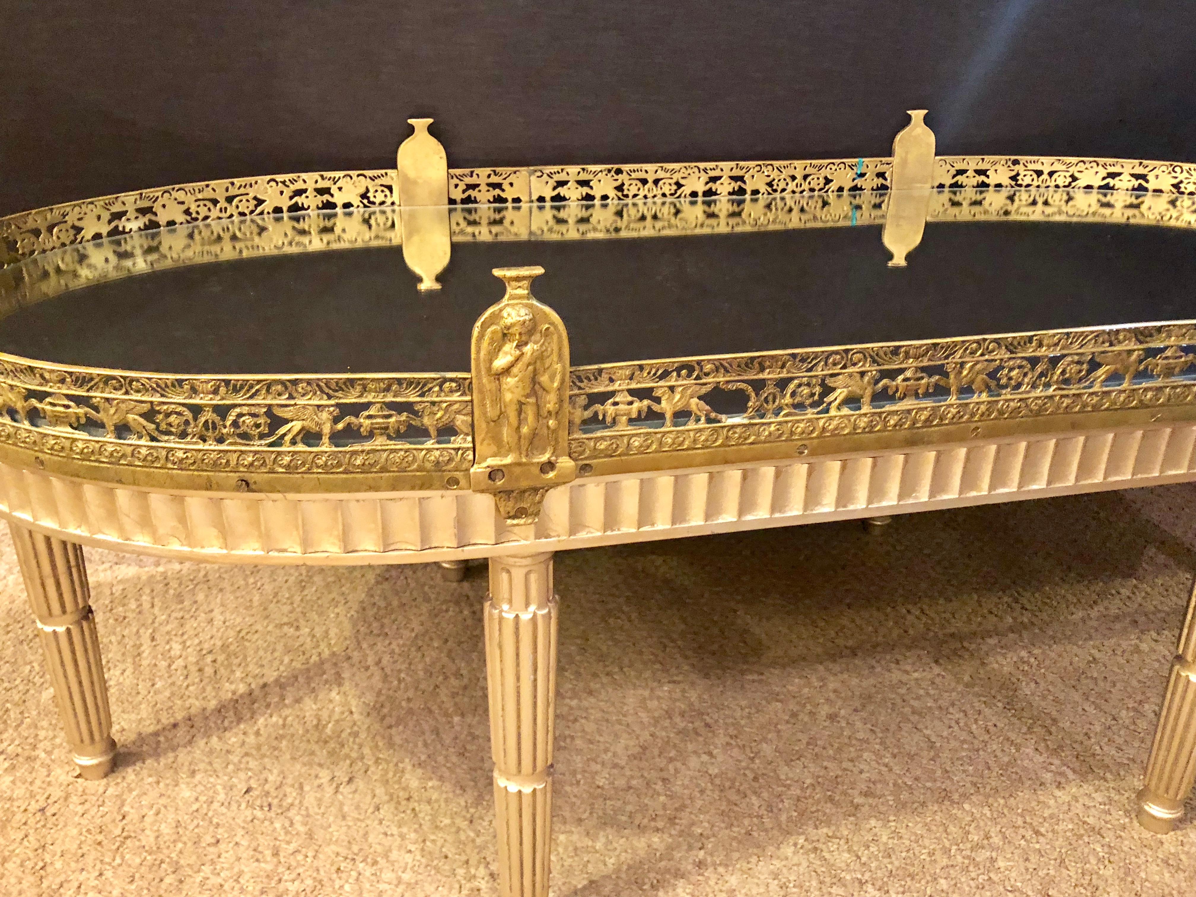 Hollywood Regency Plateau Style Coffee Table in Louis XVI Manner in Silver Gilt 7