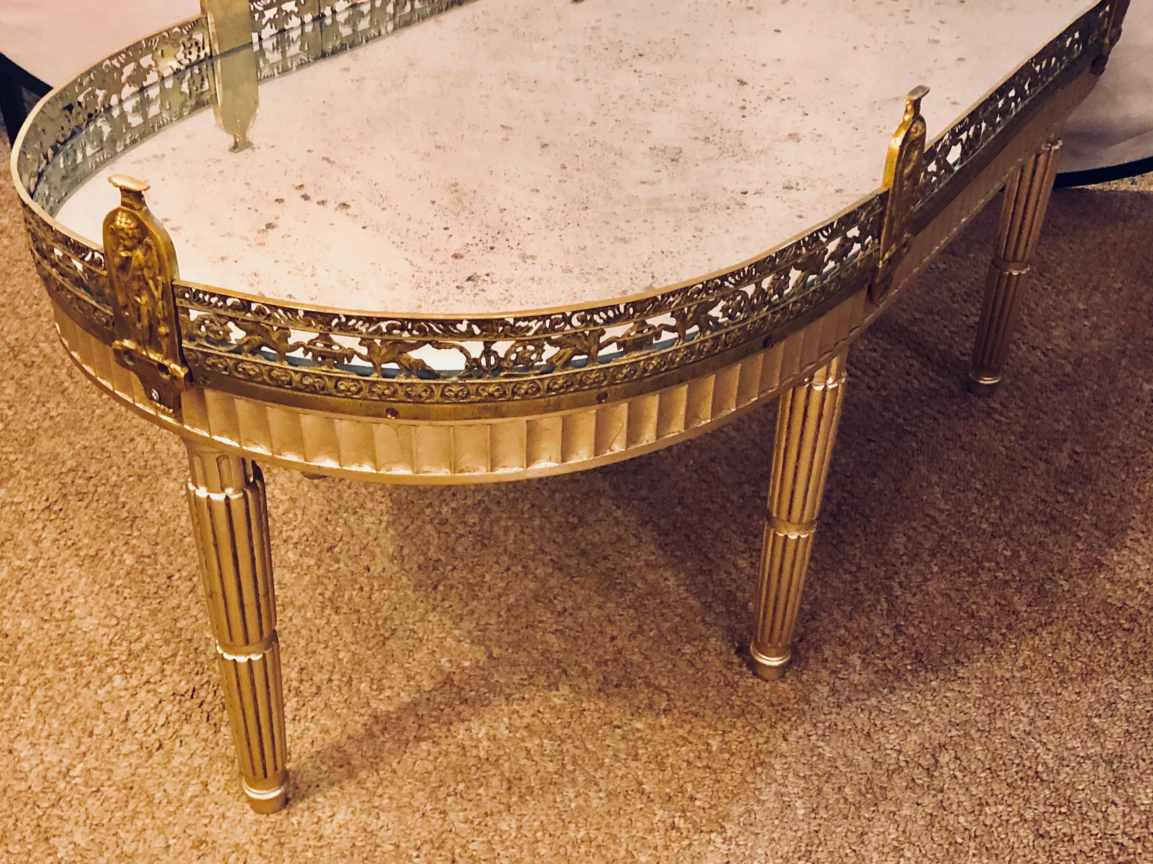 Hollywood Regency Plateau Style Coffee Table in Louis XVI Manner in Silver Gilt 2