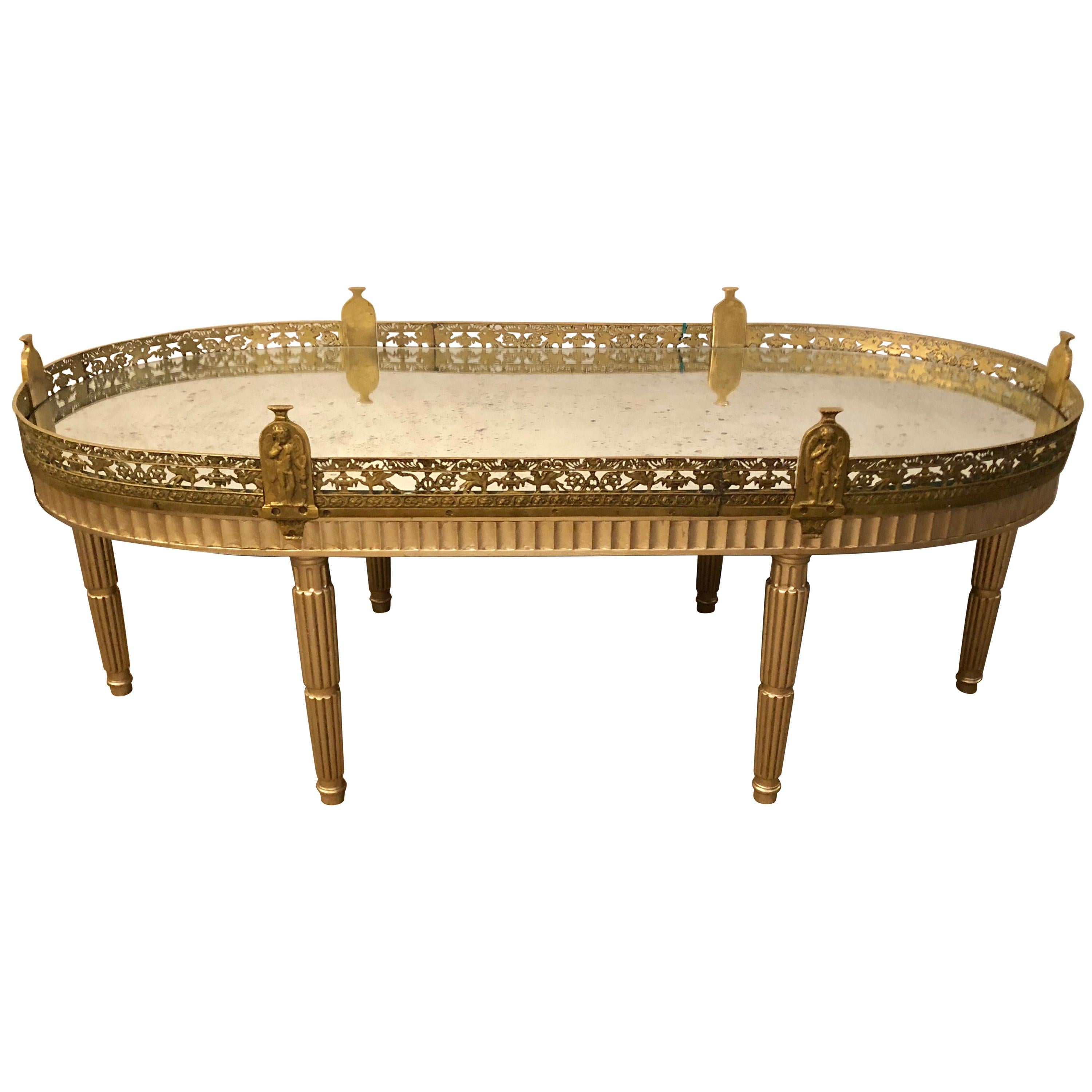 Hollywood Regency Plateau Style Coffee Table in Louis XVI Manner in Silver Gilt