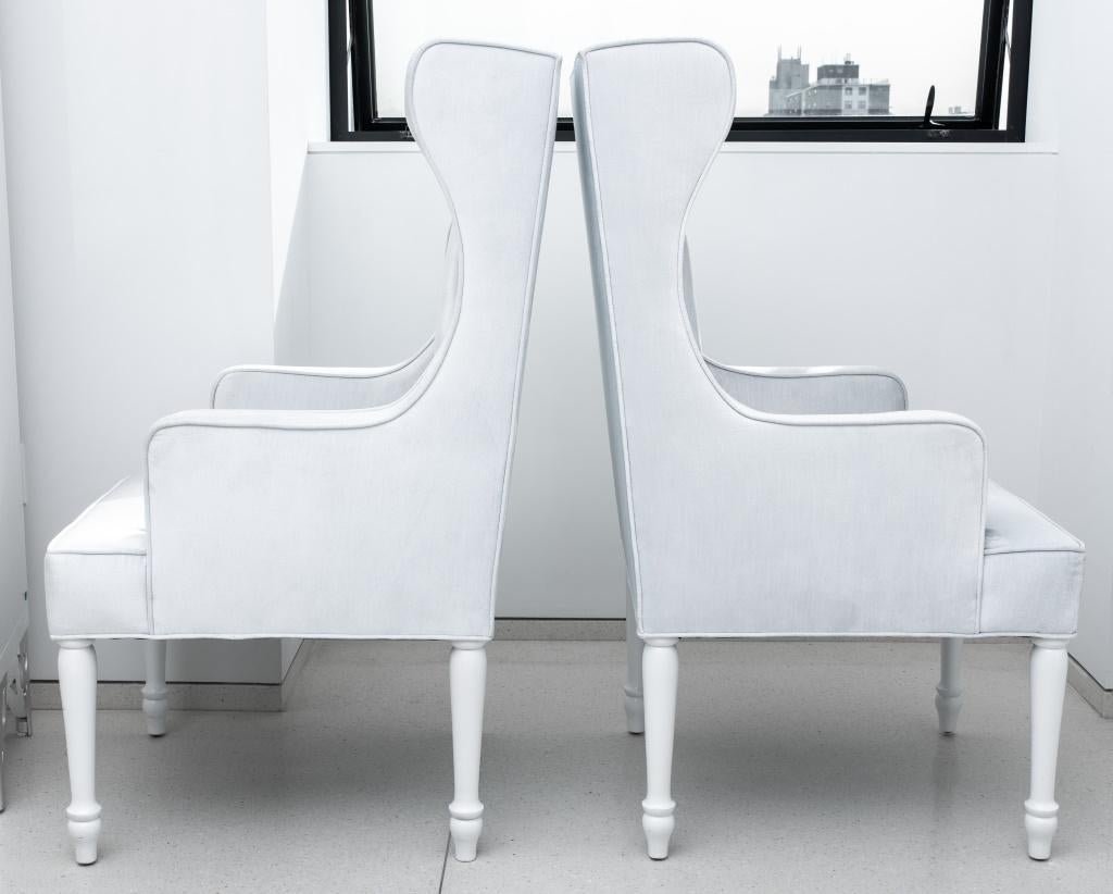 Hollywood Regency Platinum Velvet Wing Chairs, Pair In Good Condition For Sale In New York, NY