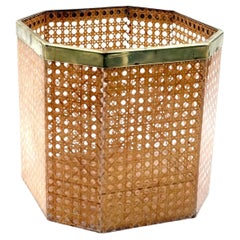 Hollywood regency plexiglass and straw waste paper basket, Christian Dior 1980s