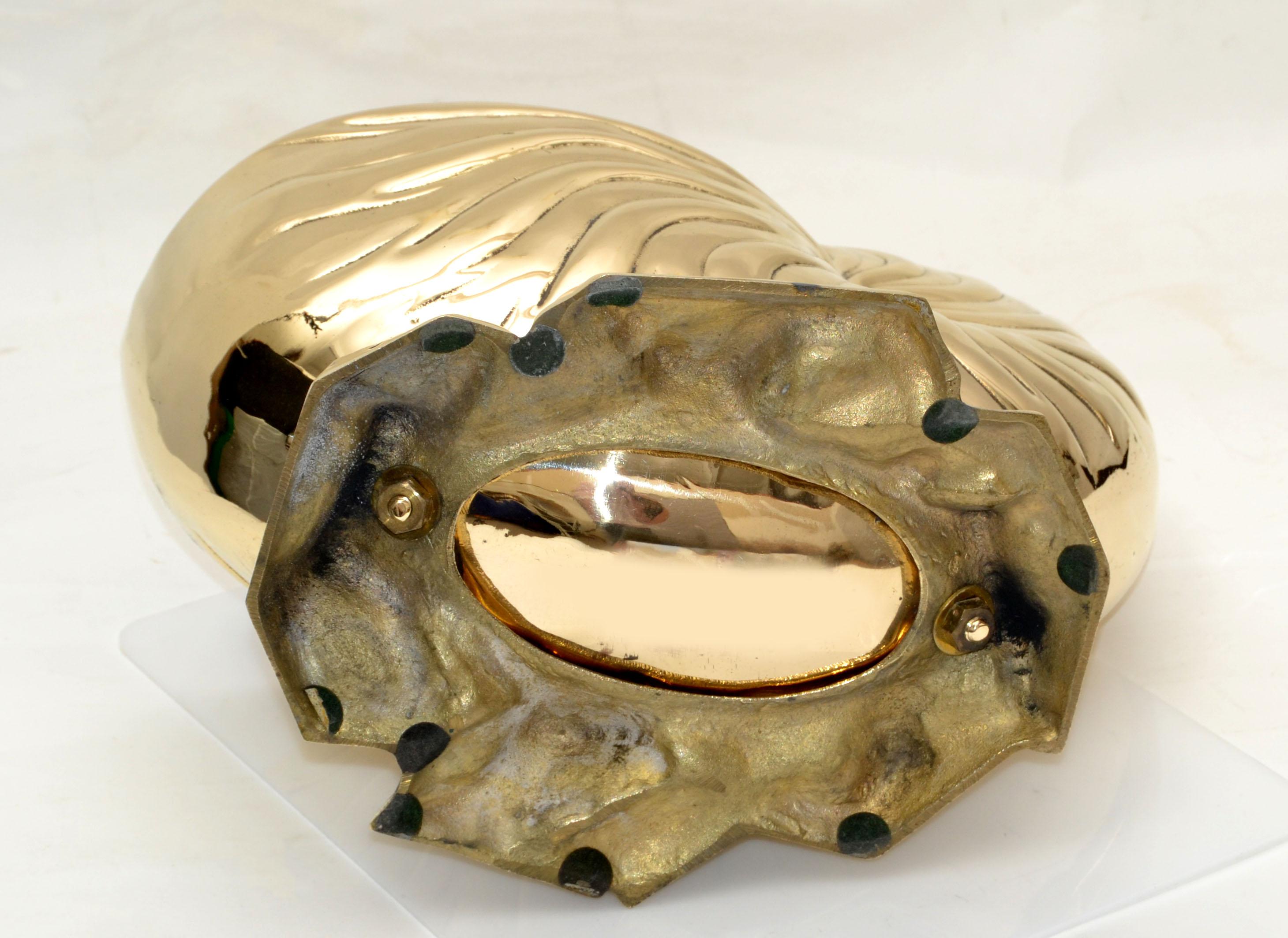 Hollywood Regency Polished Bronze Nautical Seashell Footed Planter 8