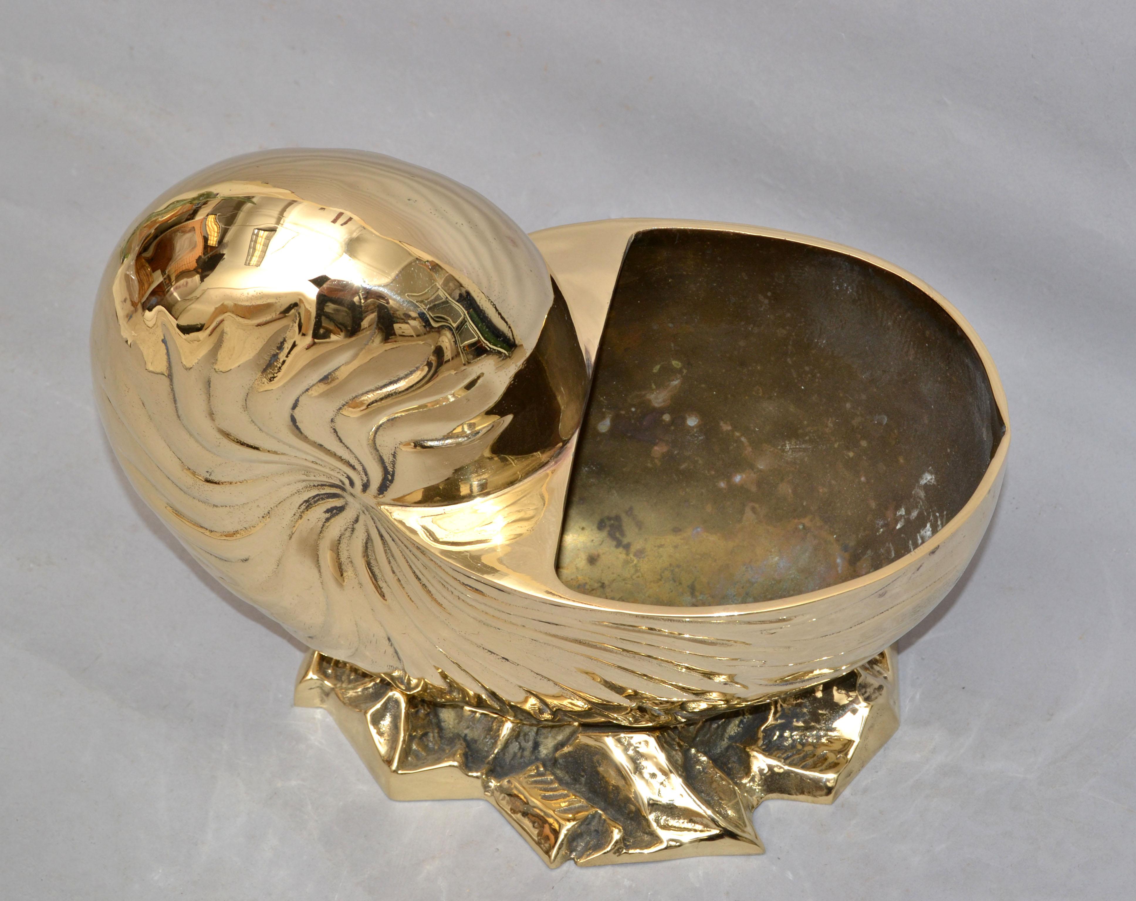 Hollywood Regency Polished Bronze Nautical Seashell Footed Planter 9