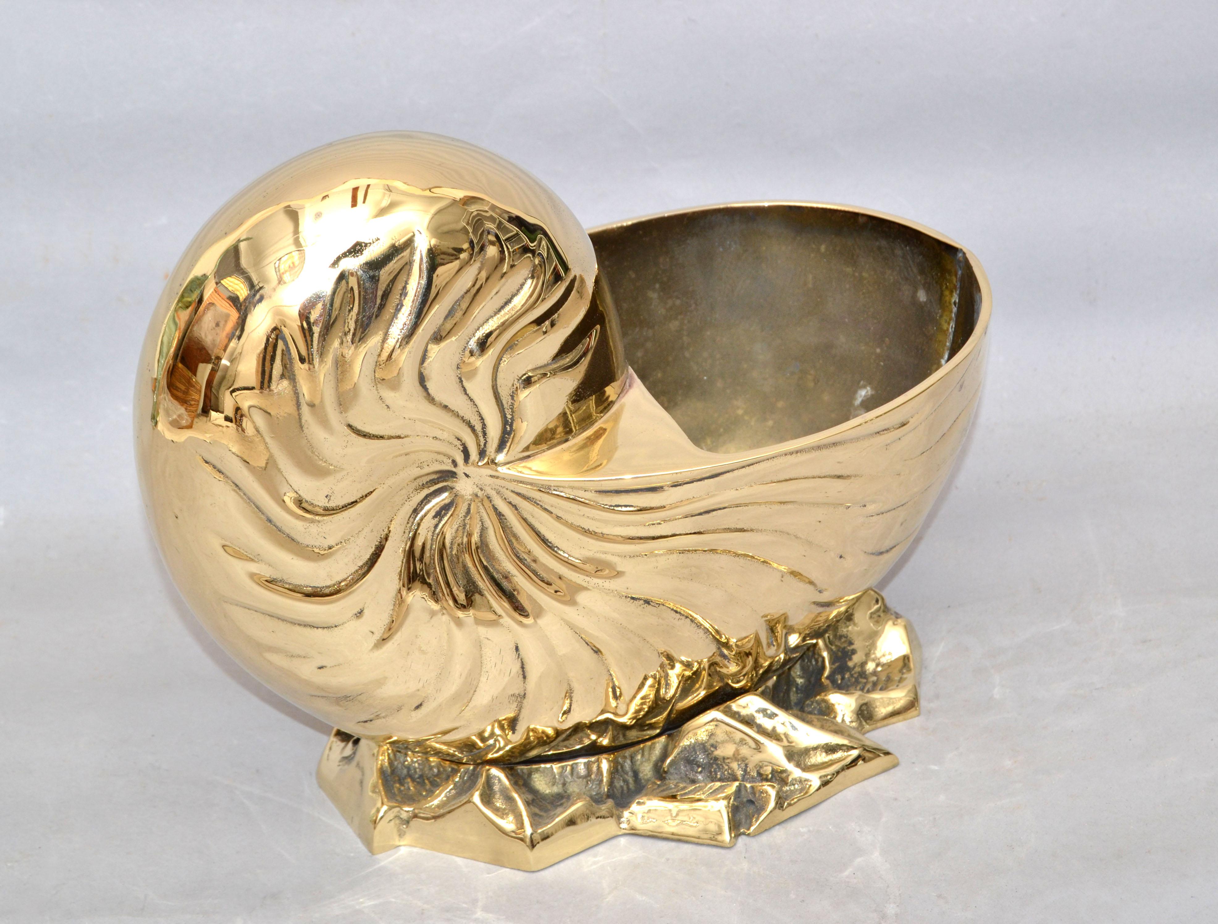 Hollywood Regency Polished Bronze Nautical Seashell Footed Planter 2