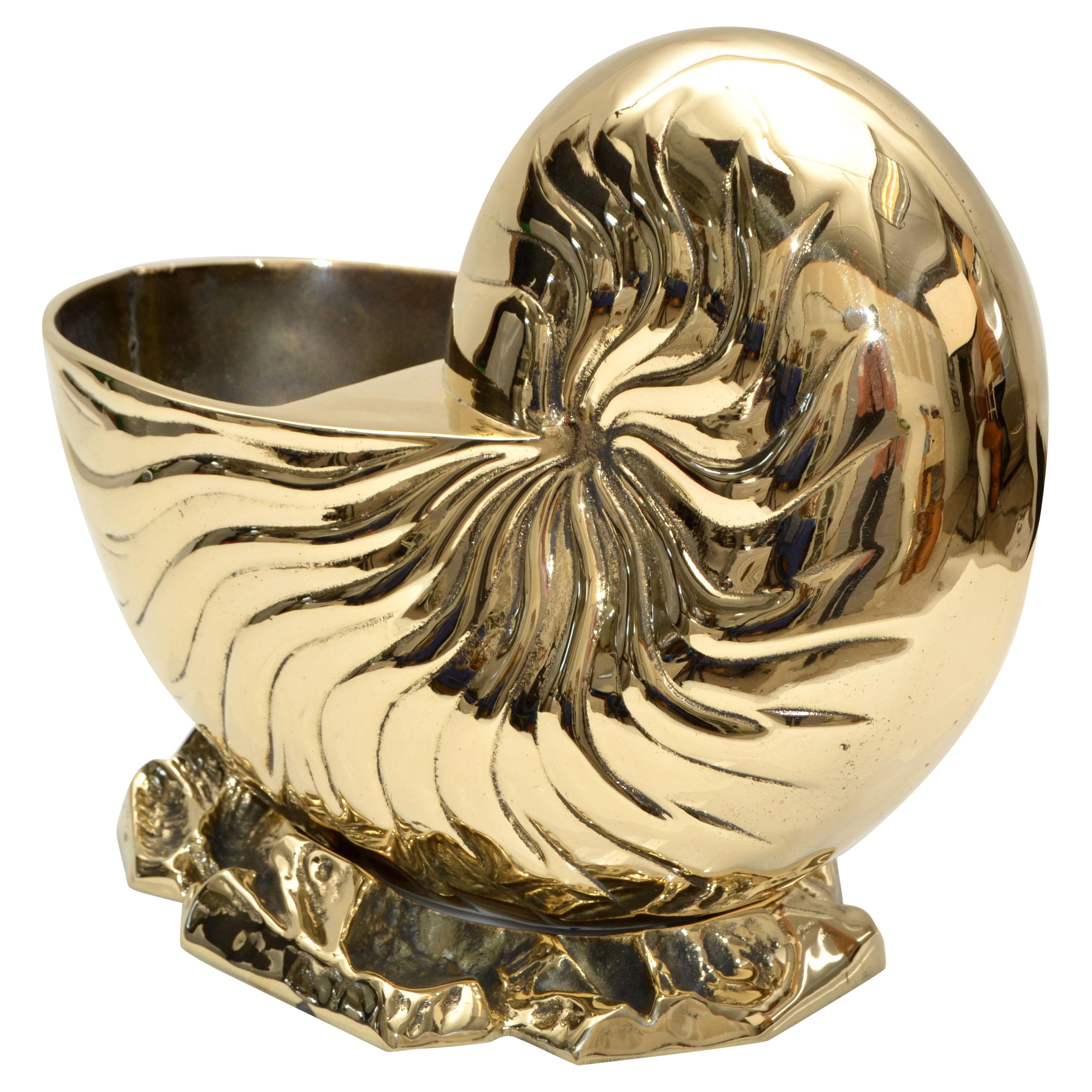 Hollywood Regency Polished Bronze Nautical Seashell Footed Planter