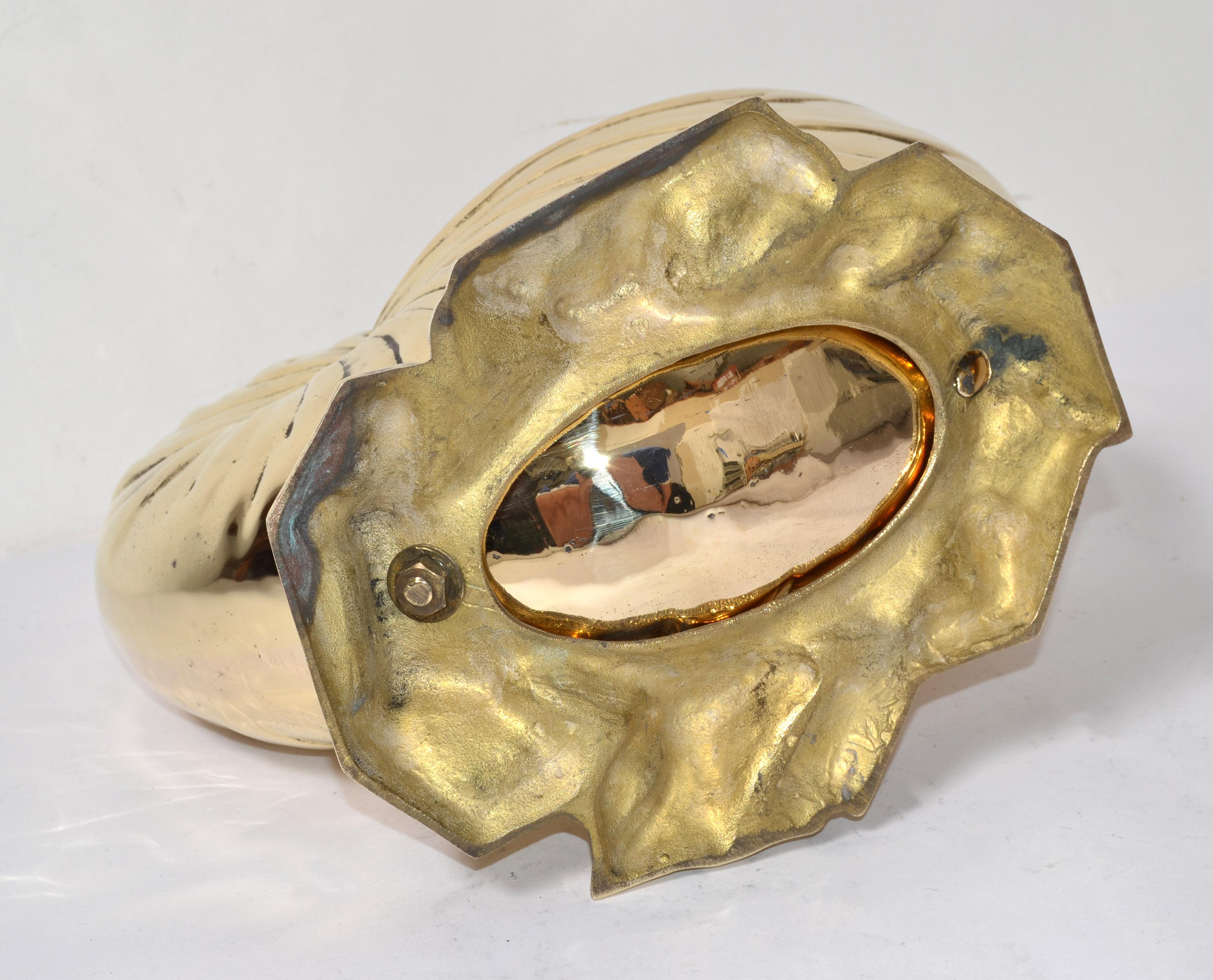 Hollywood Regency Polished Bronze Nautilus Seashell Footed Planter Nautical Art For Sale 6