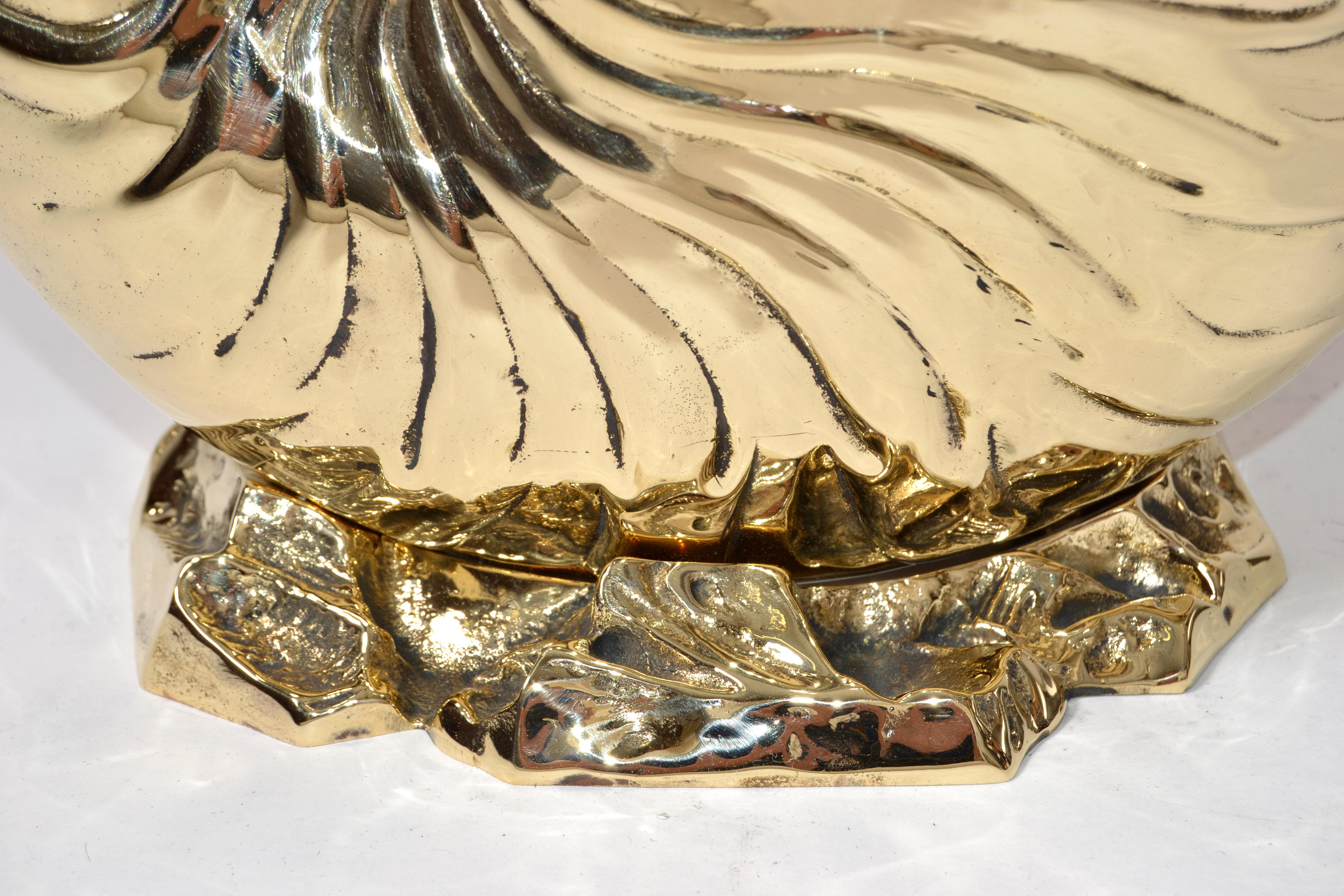 Hollywood Regency Polished Bronze Nautilus Seashell Footed Planter Nautical Art For Sale 3