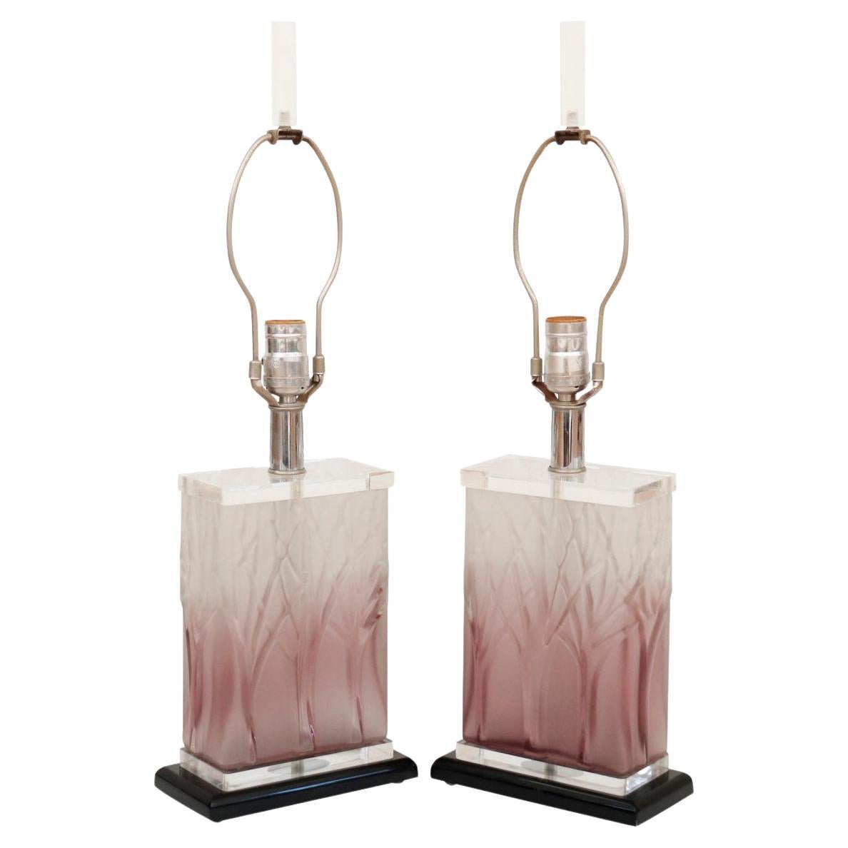 Hollywood Regency Purple Lucite Table Lamps, a Pair For Sale