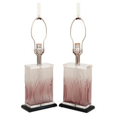 Hollywood Regency Purple Lucite Table Lamps, a Pair