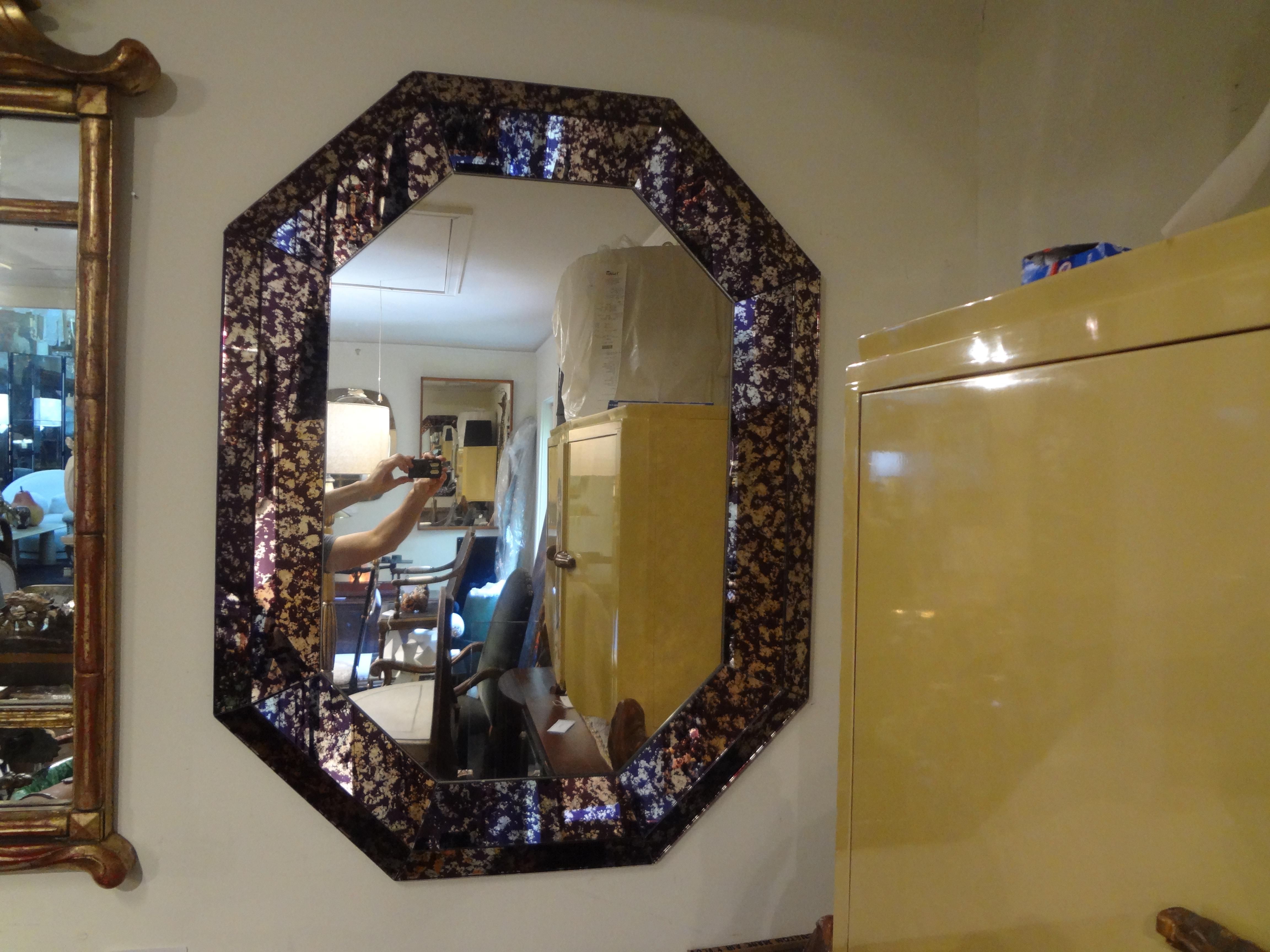 Late 20th Century Hollywood Regency Purple Octagonal Mirror For Sale
