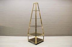 Hollywood Regency Pyramid Shelf in Gold and Smoked Glass, France 1960s