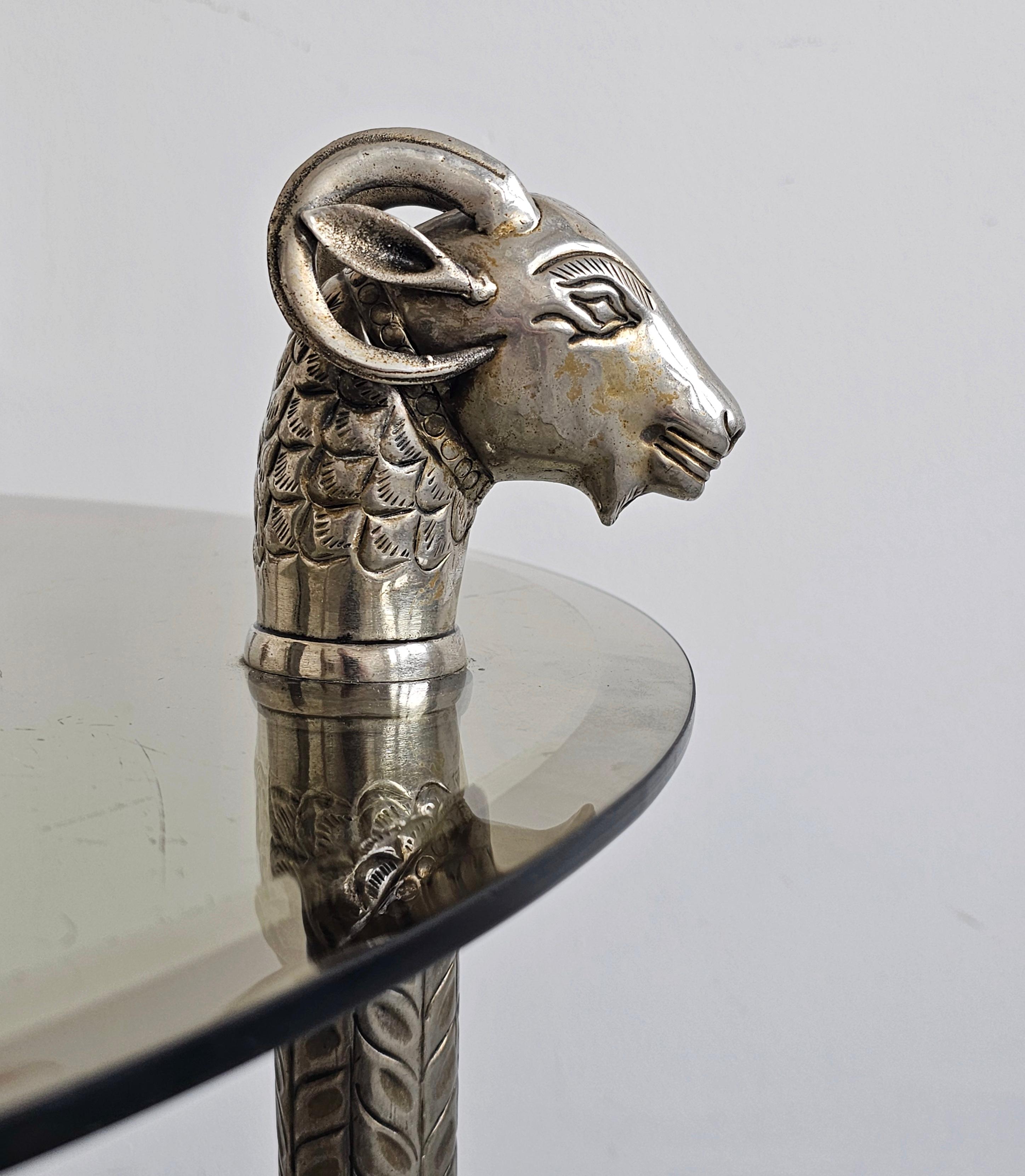 Brass Hollywood Regency Ram's Head Coffee or End Table For Sale