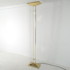 Hollywood Regency Rare Uplighter Floor Lamp in Brass and Lucite