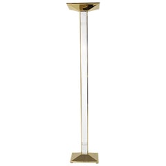 Hollywood Regency Rare Uplighter Floor Lamp in Brass and Lucite