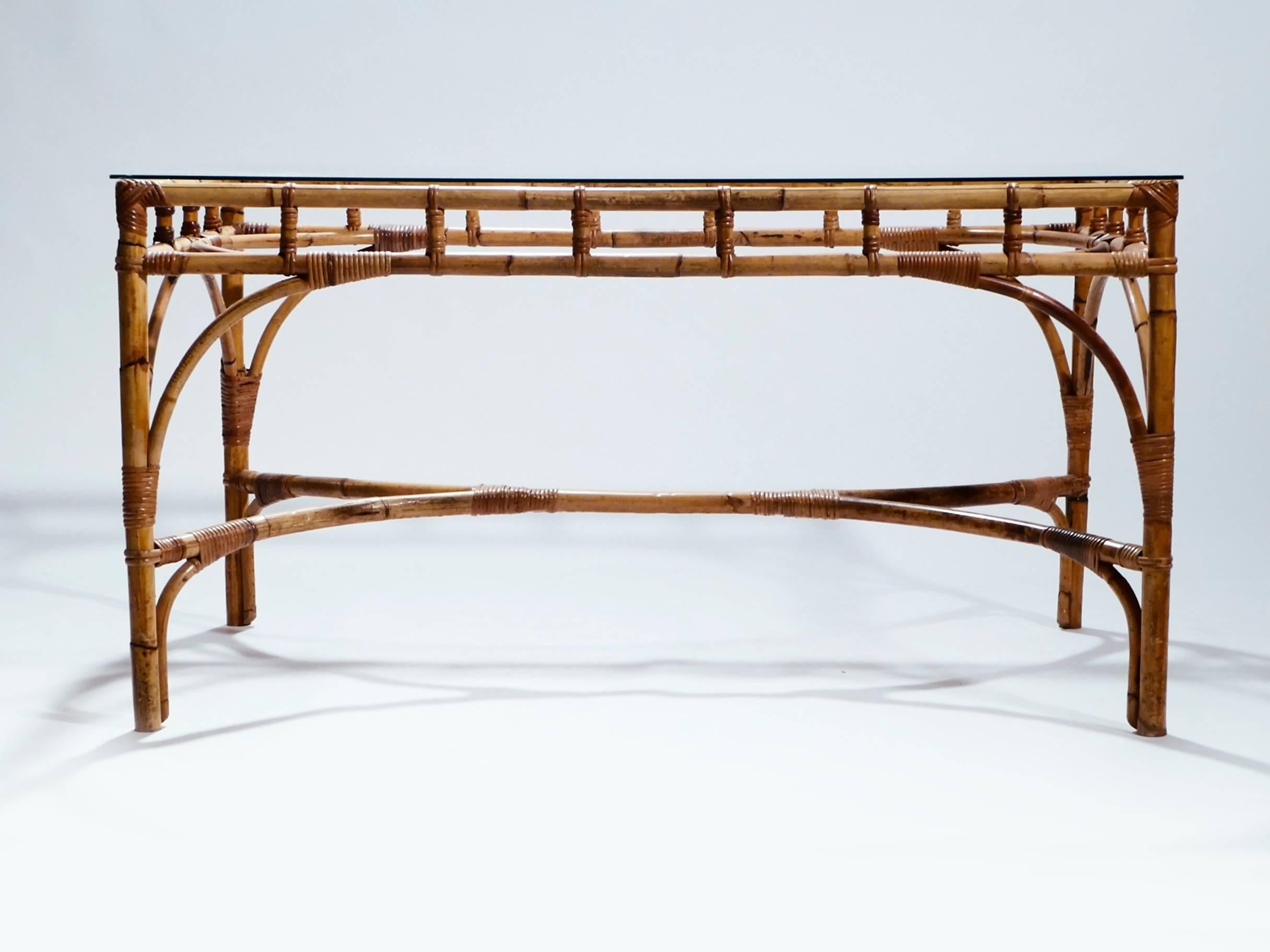 Hollywood Regency Rattan and Bamboo Table or Desk, 1970s In Good Condition In Paris, IDF