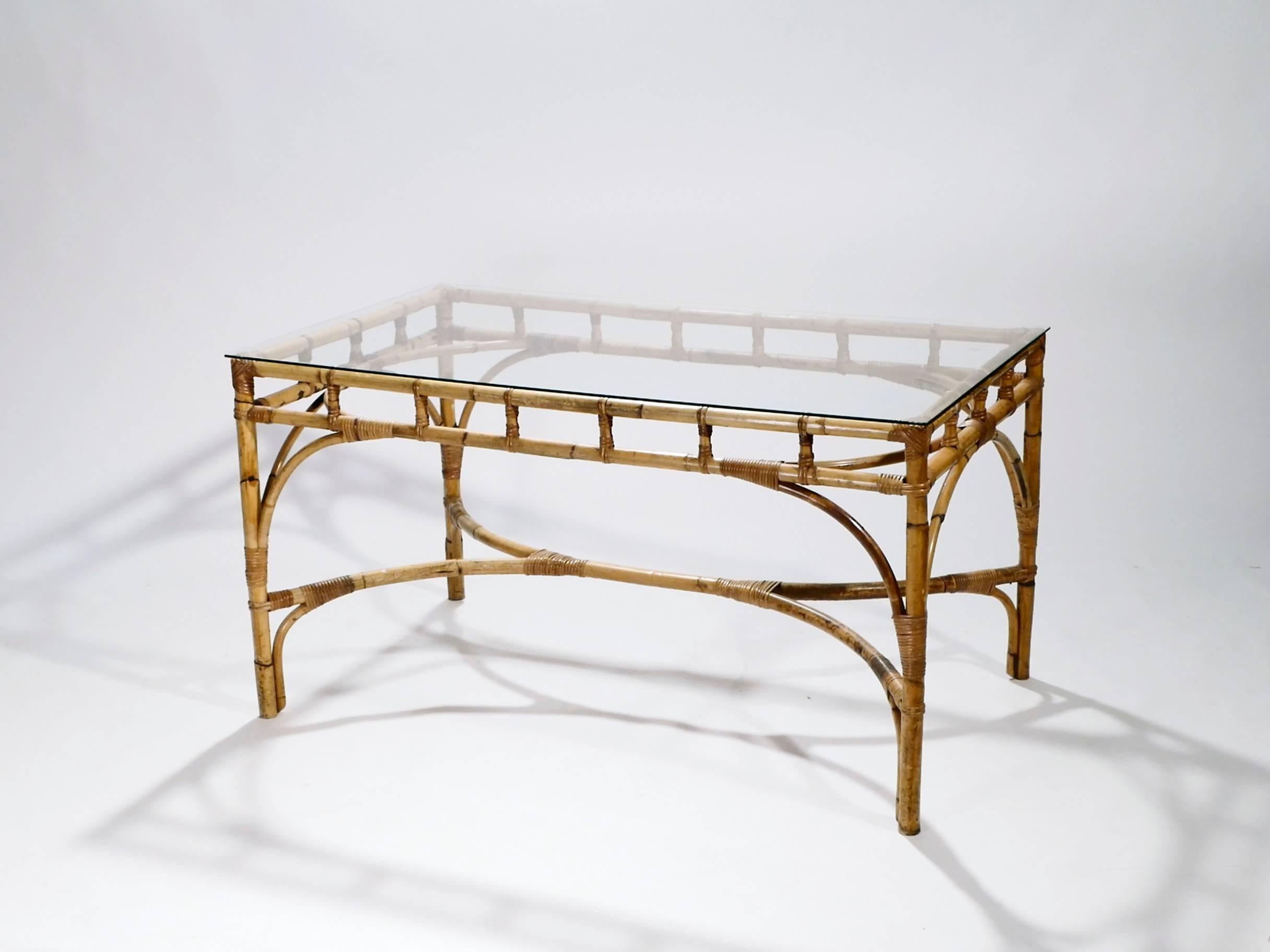Late 20th Century Hollywood Regency Rattan and Bamboo Table or Desk, 1970s