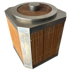 Hollywood Regency Rattan Ice Bucket with tongs, Italy, 1970s