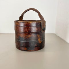 Hollywood Regency Real Argentinian Leather Waste Paper Basket, Italy, 1970s
