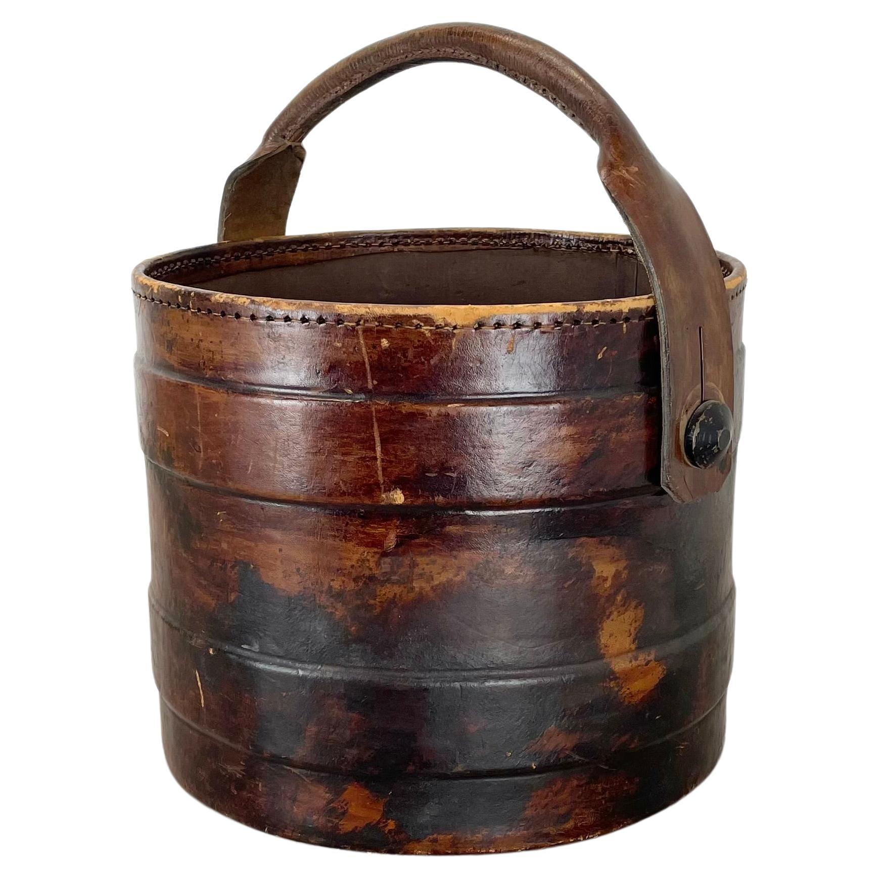 Hollywood Regency Real Argentinian Leather Waste Paper Basket, Italy, 1970s