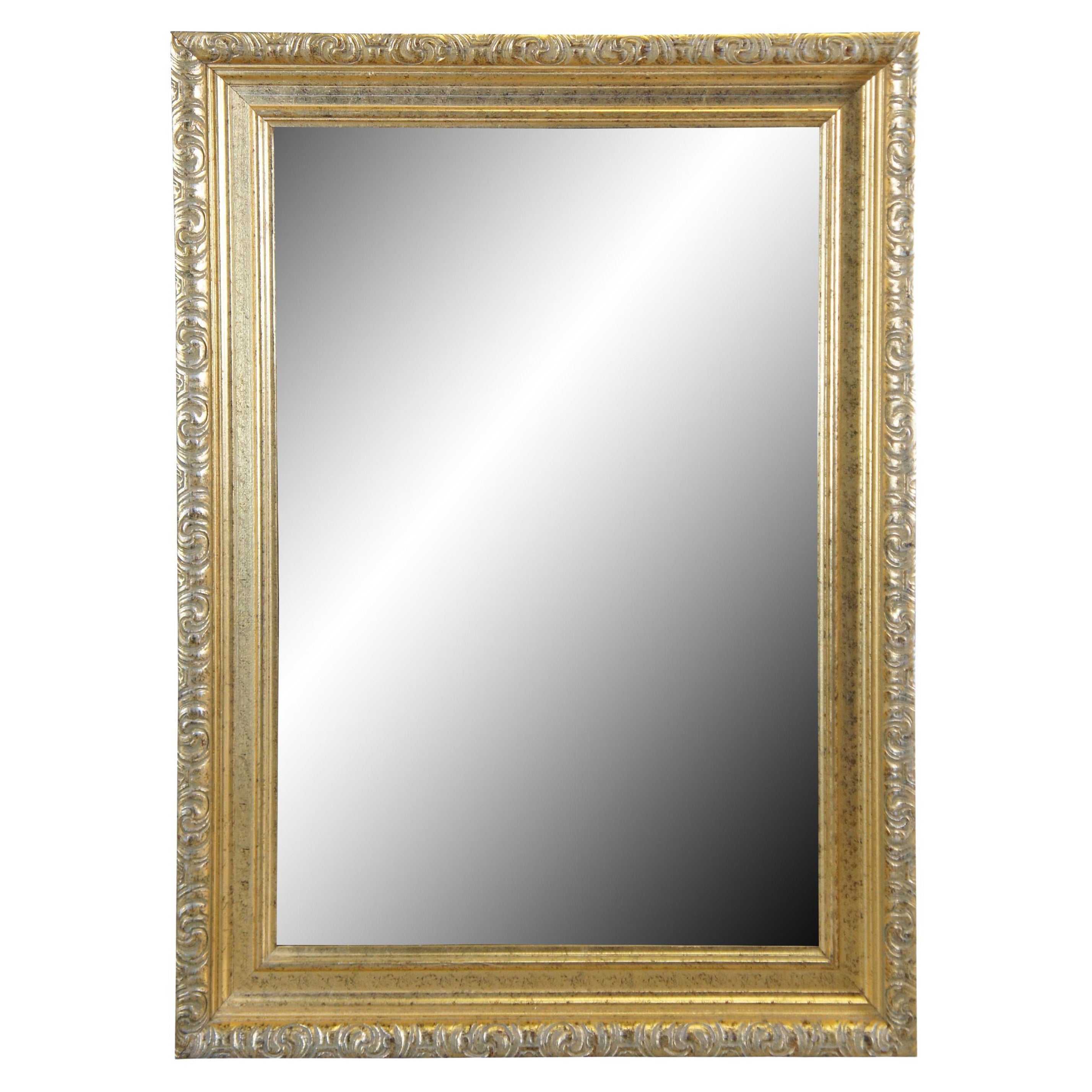 Hollywood Regency Rectangular Carved Wall Hanging Mirror Beveled Frame Gold 43"