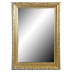 Hollywood Regency Rectangular Carved Wall Hanging Mirror Beveled Frame Gold 43"