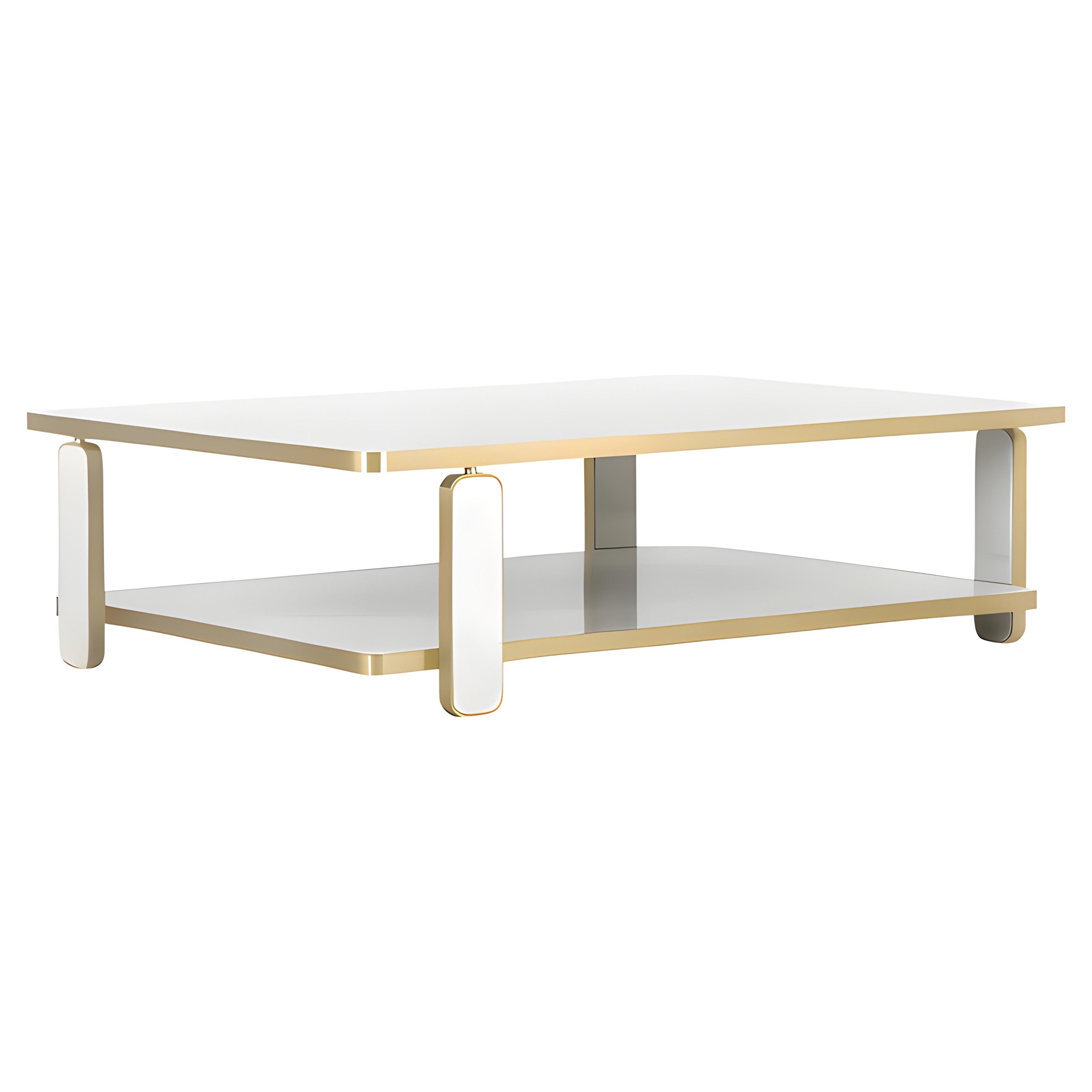 XXIe siècle et contemporain Hollywood Regency Rectangular Coffee Table In Brass and Marble By Jose De Castro en vente