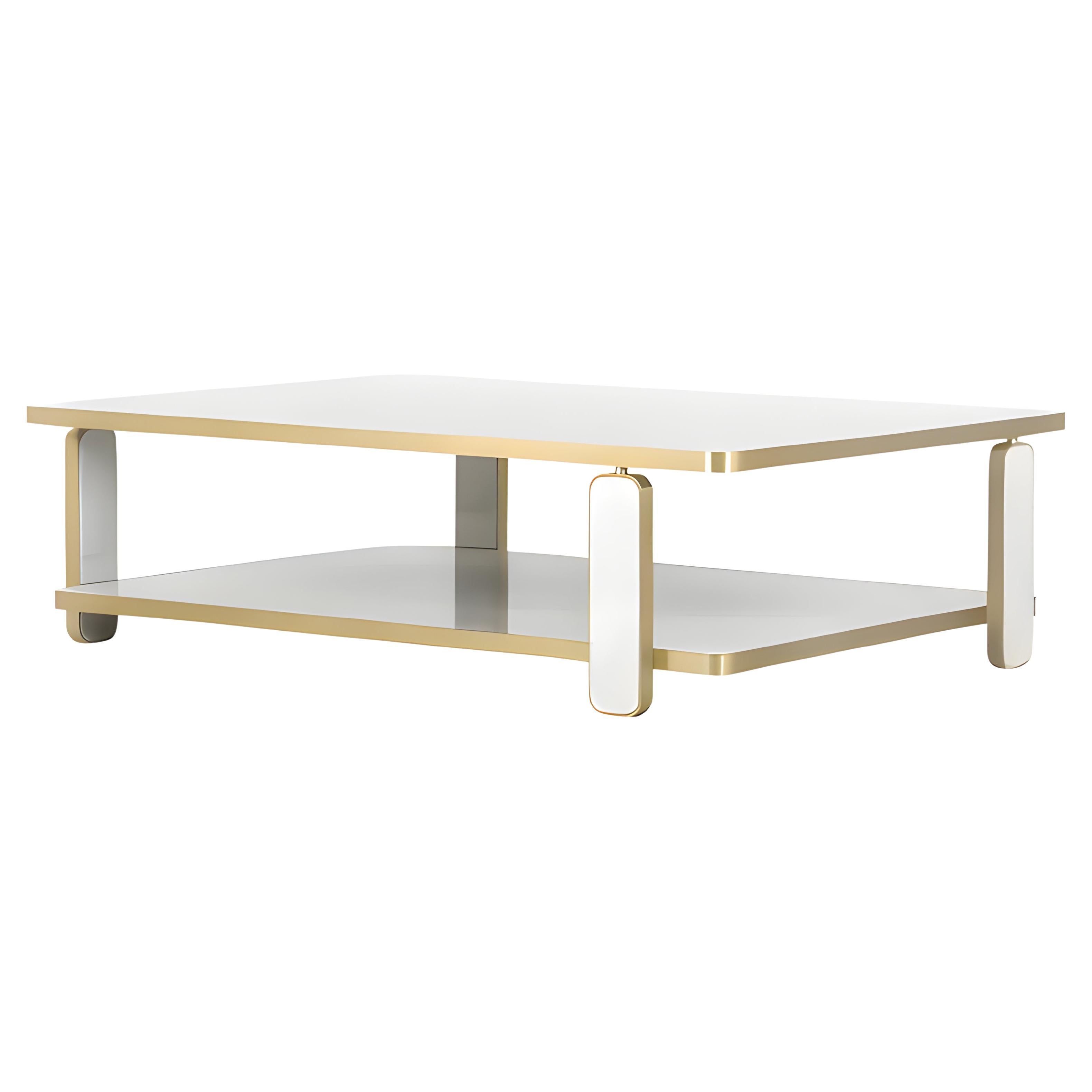 Hollywood Regency Rectangular Coffee Table In Brass and Marble By Jose De Castro