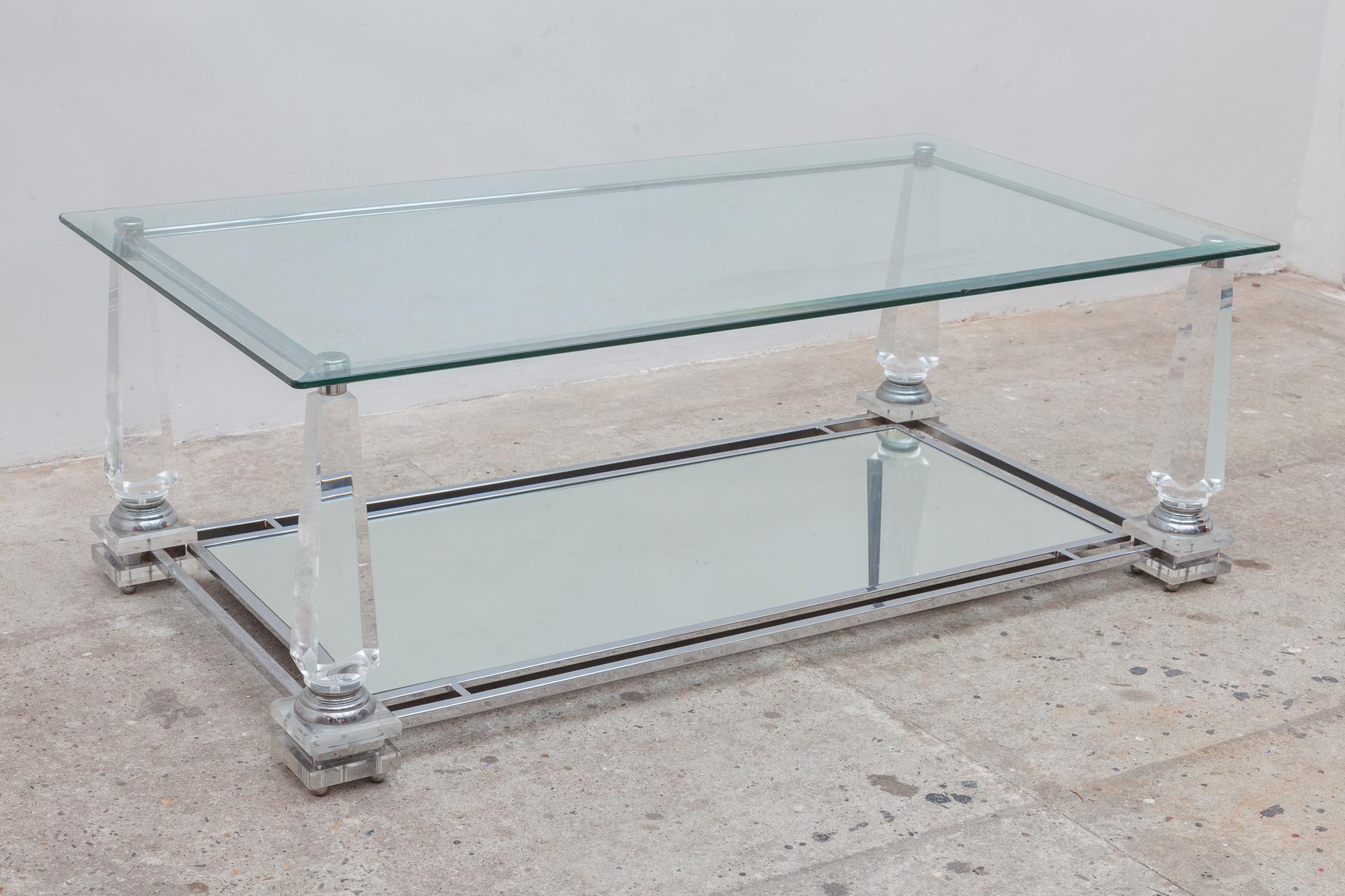 French Hollywood Regency Rectangular Lucite Obelisk Coffee Table For Sale