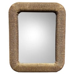 Hollywood Regency Rectangular Rattan Wrapped Wall Mirror - 1970s