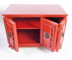 Hollywood Regency Red Lacquer Bedside Tables by Weiman