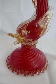 Hollywood Regency Red Venetian Murano Glass Fish/Dolphin Glass Table Lamp