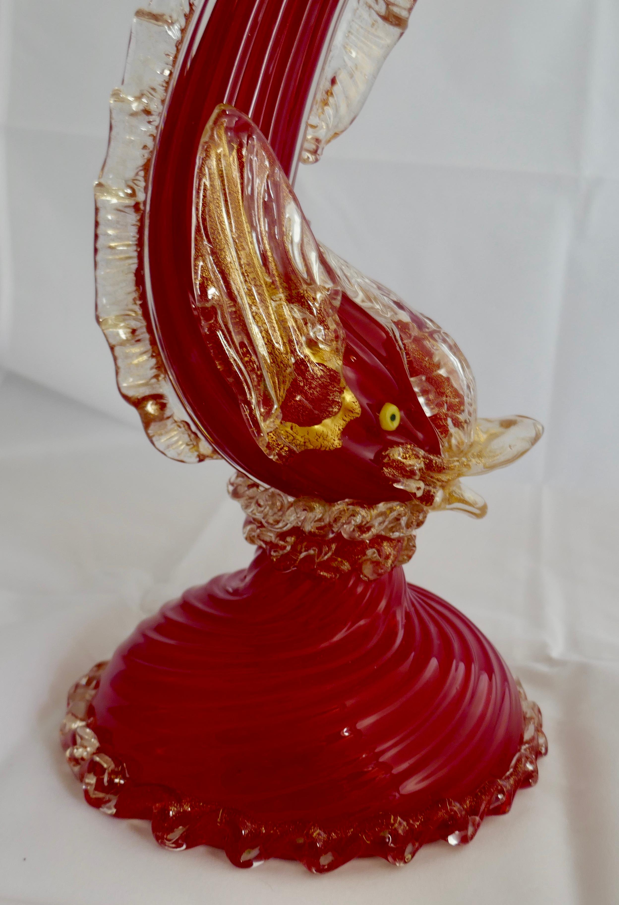Hollywood Regency Rote venezianische Murano Glas Fisch/Delphin Glas Tischlampe im Zustand „Gut“ im Angebot in Chillerton, Isle of Wight