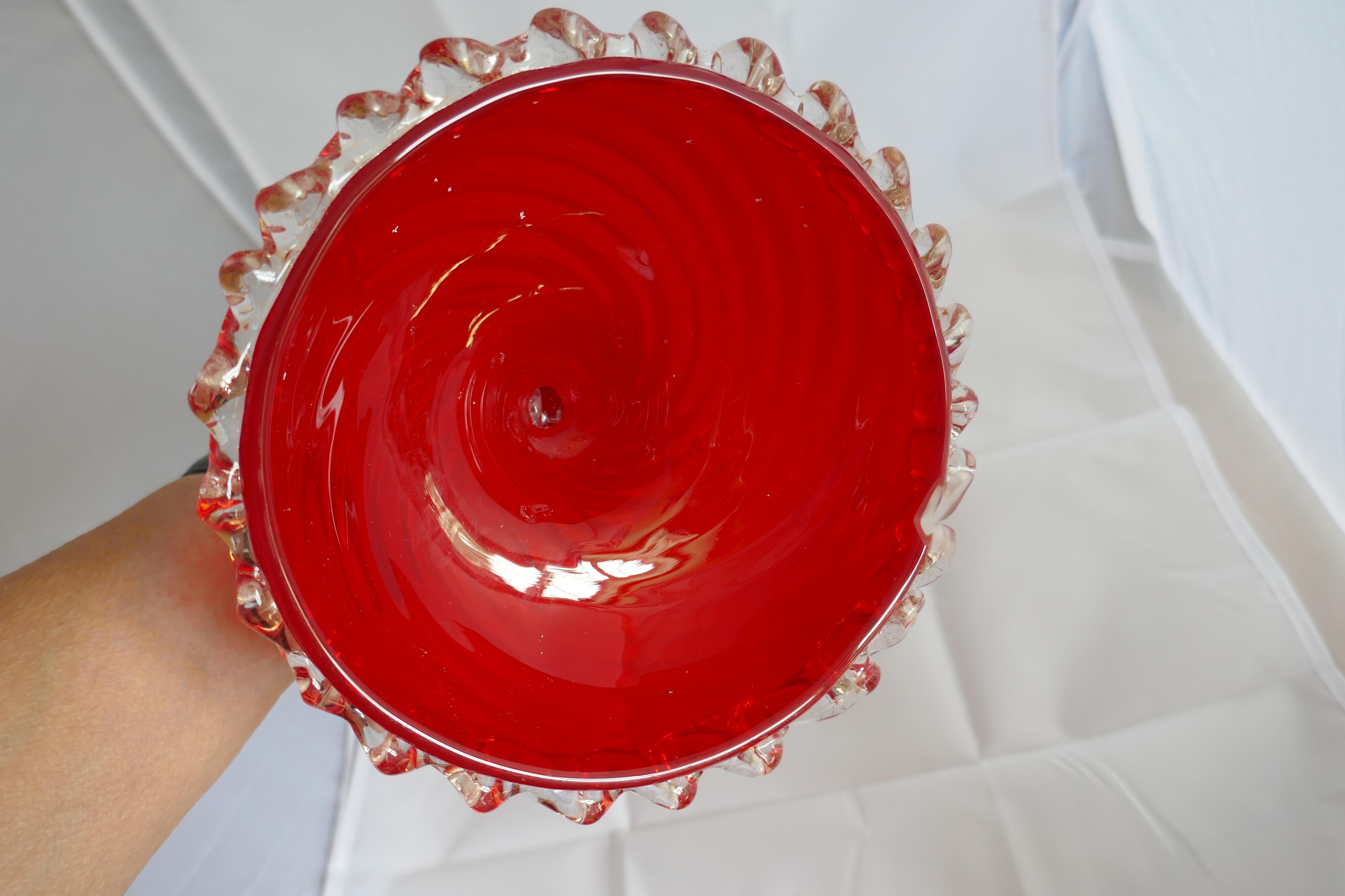 20th Century Hollywood Regency Red Venetian Murano Glass Fish/Dolphin Glass Table Lamp