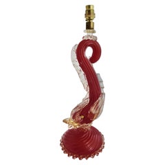 Hollywood Regency Red Venetian Murano Glass Fish/Dolphin Glass Table Lamp