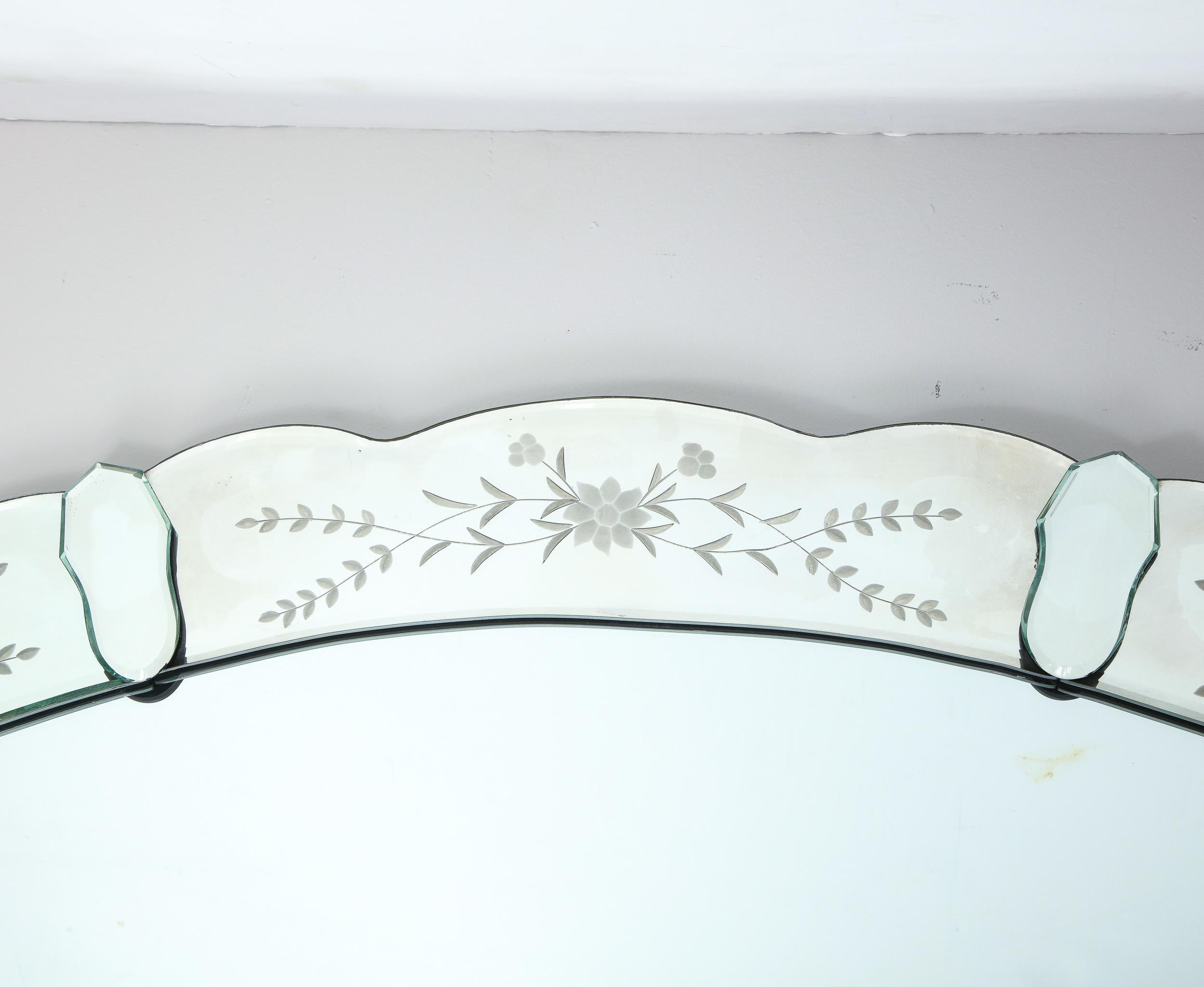 Mid-20th Century Hollywood Regency Reverse Etched Mirror w/ Floral Detailing & Mirrored Appliques