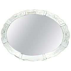 Hollywood Regency Reverse Etched Mirror w/ Floral Detailing & Mirrored Appliques