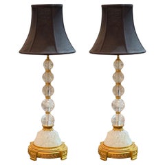 Vintage Hollywood Regency, Rock Crystal, Bronze, Table Lamps, France, 1960s