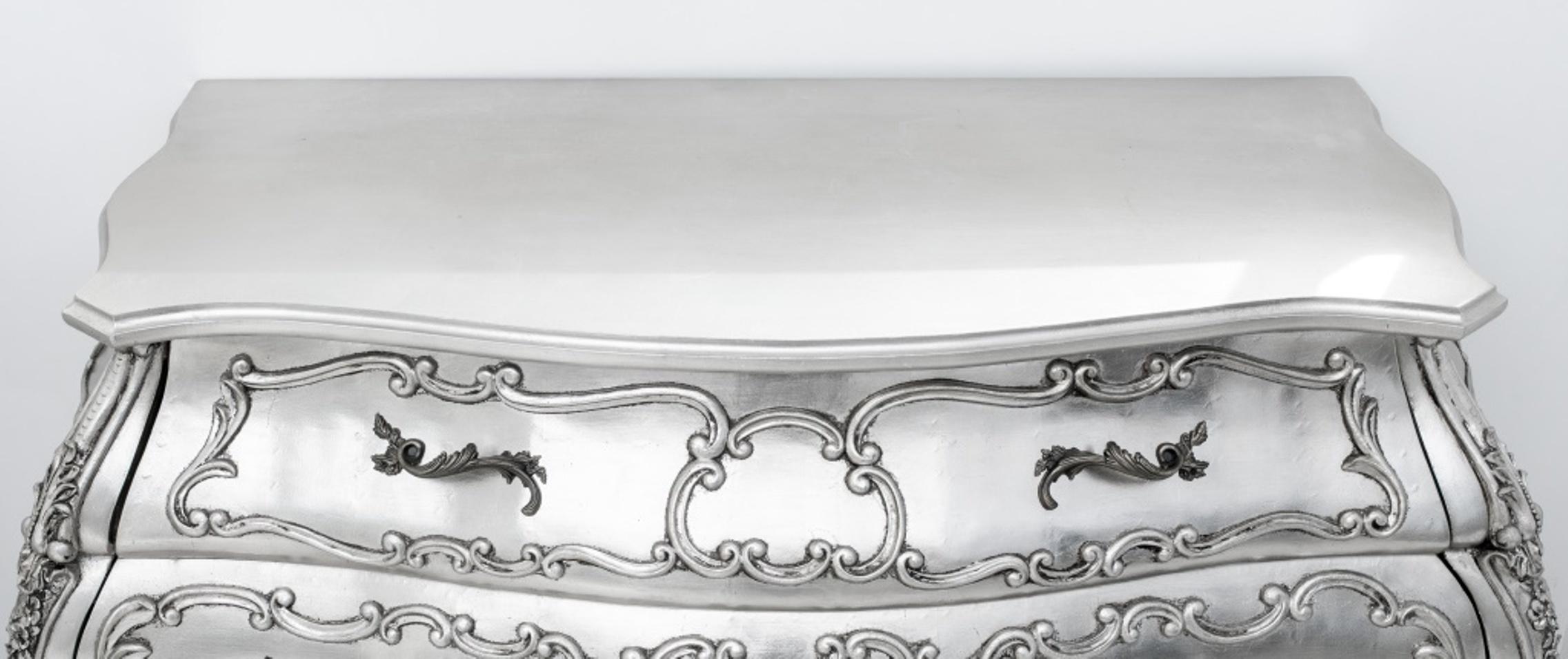 Silvered Hollywood Regency Rococo Revival Commodes, Pair For Sale