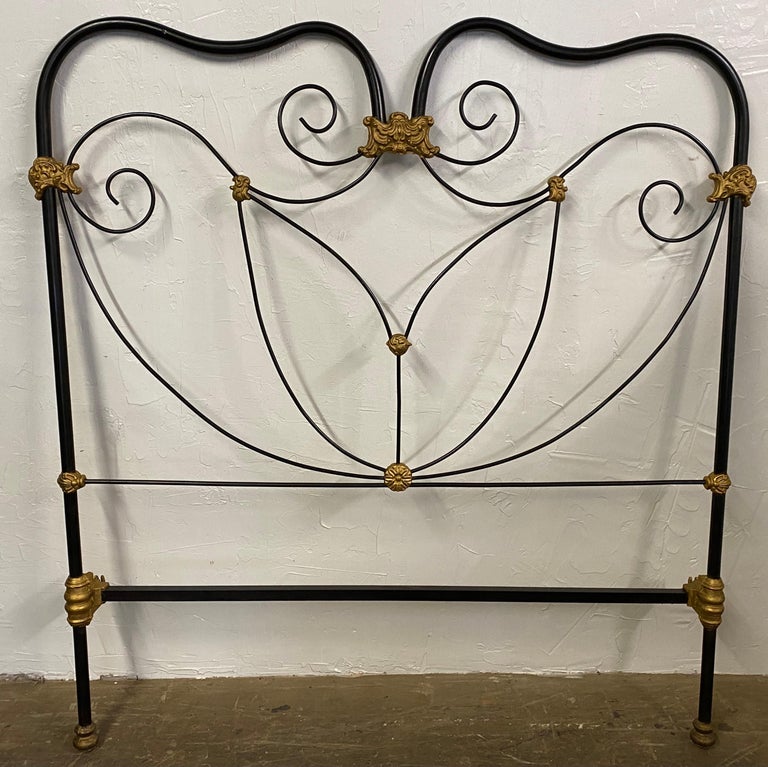 Hollywood Regency inspired full size double metal bed with gold toned embellished decorations to add extra interest and style to the bed. Give that bedroom with something extra style and a 